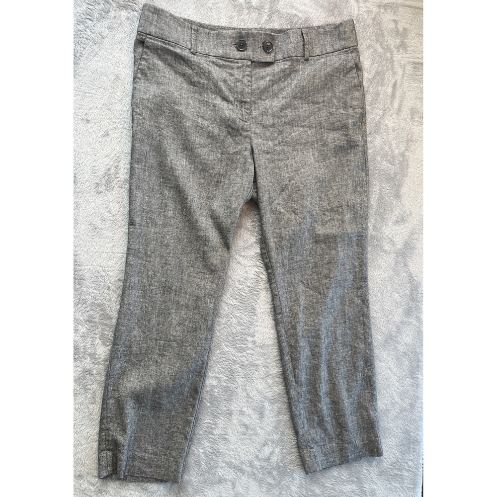 Ann Taylor Loft Trousers 12P Gray Flat Front Pants 12 Buckle Waist